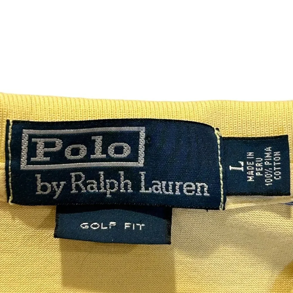Ralph Lauren Polo Golf Shirt Yellow Blue Striped Short Sleeve L